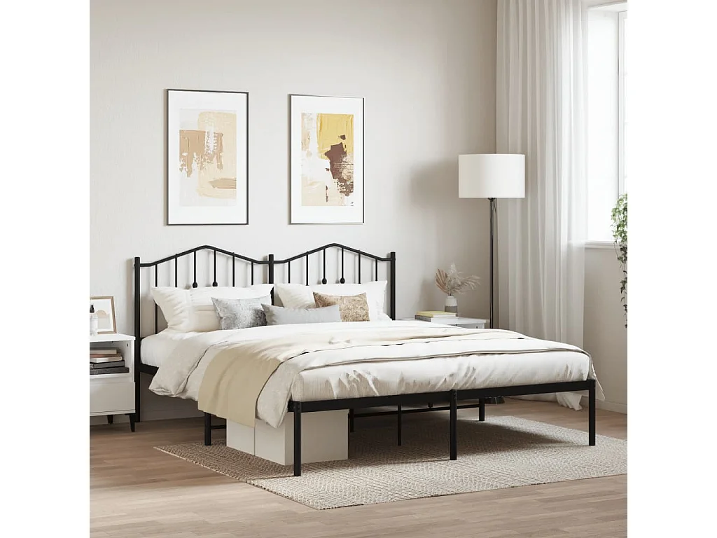 Bedframe met hoofdbord metaal zwart 180x200 cm