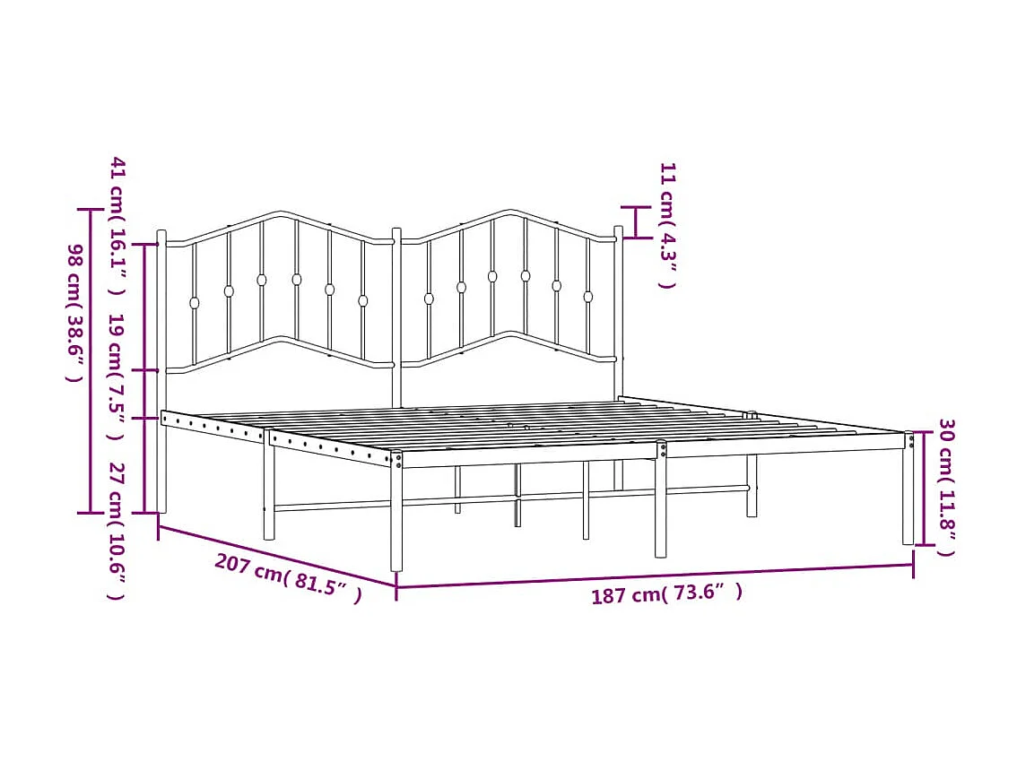 Bedframe met hoofdbord metaal zwart 180x200 cm