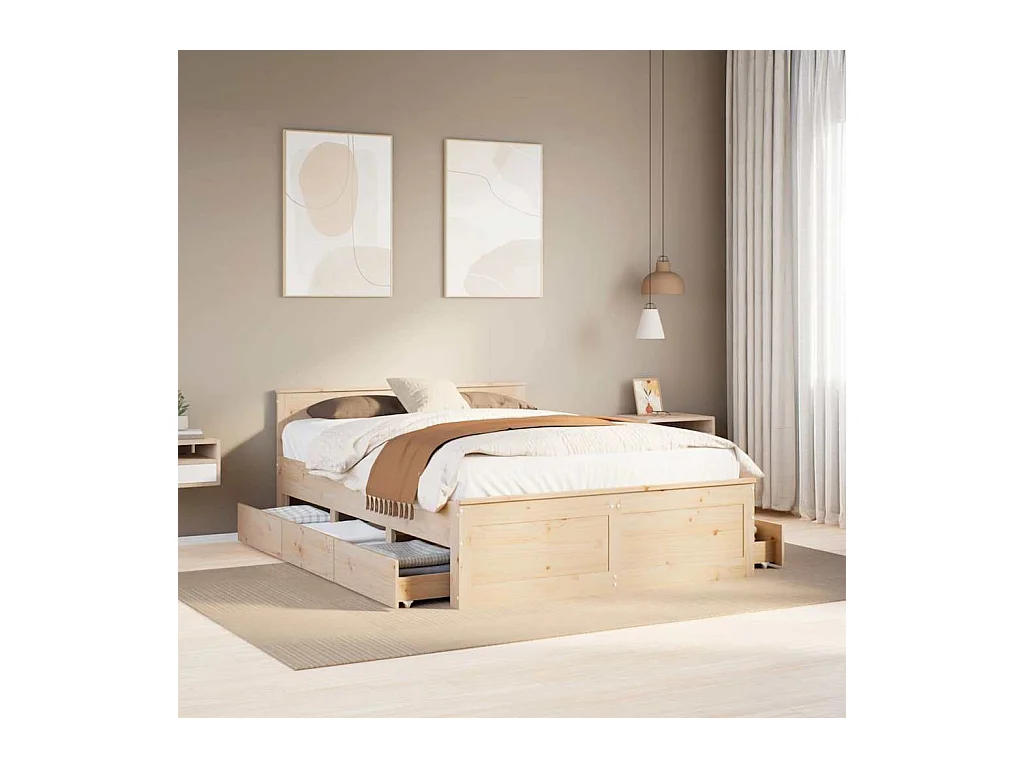 Cadre de lit sans matelas avec tête de lit 140x190cm pin massif