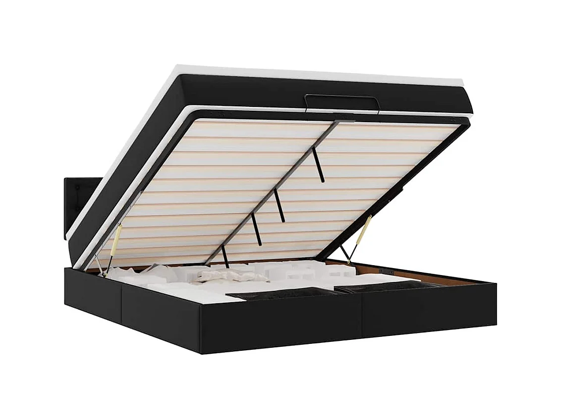 Lit ottoman avec matelas & LED Noir 160x200cm similicuir