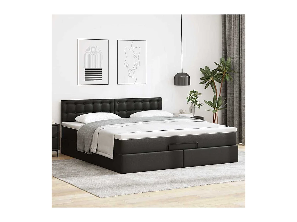 Lit ottoman avec matelas & LED Noir 160x200cm similicuir