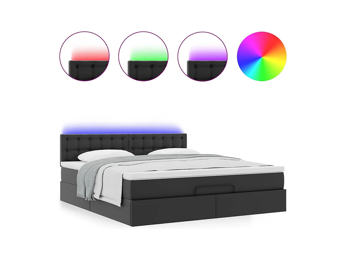 Lit ottoman avec matelas & LED Noir 160x200cm similicuir