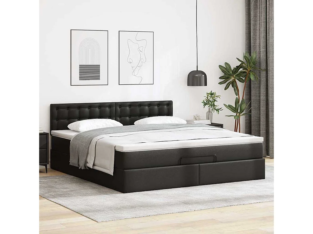 Ottoman-Bett mit Matratzen & LEDs Schwarz 160x200 cm Kunstleder