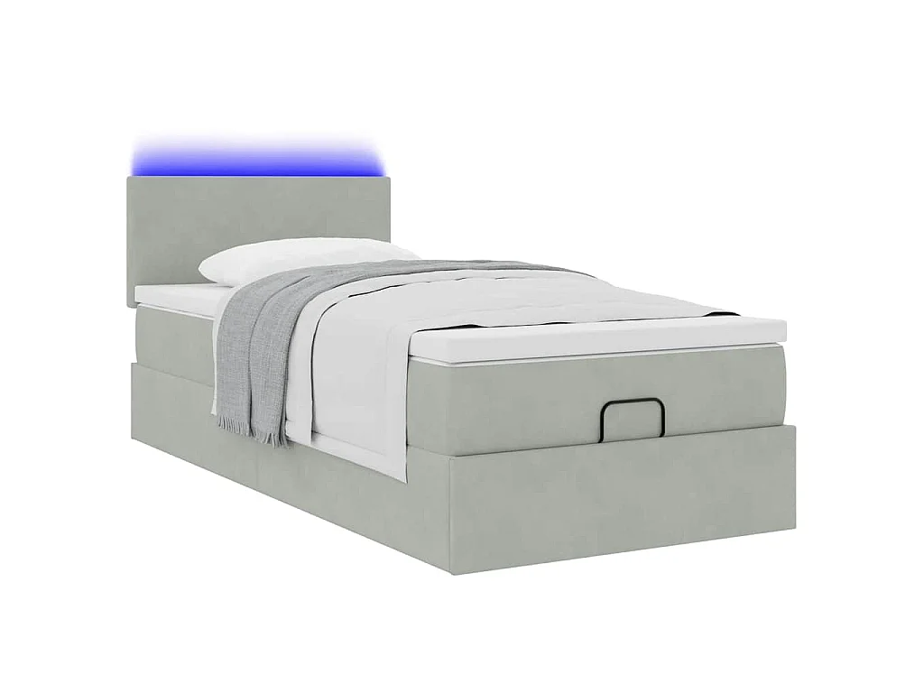 Ottoman bed met matras en LED's 90x190cm fluweel lichtgrijs