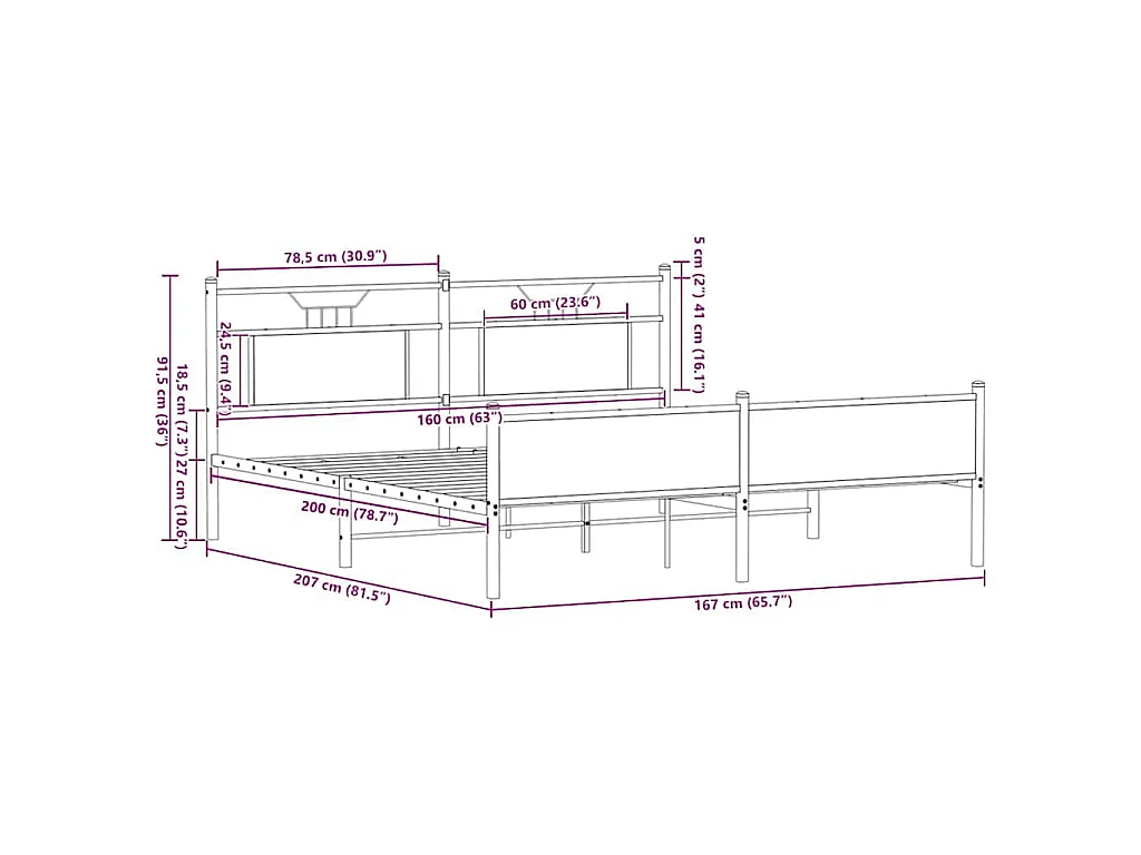 Estrutura cama sem colchão 160x200 cm metal carvalho castanho