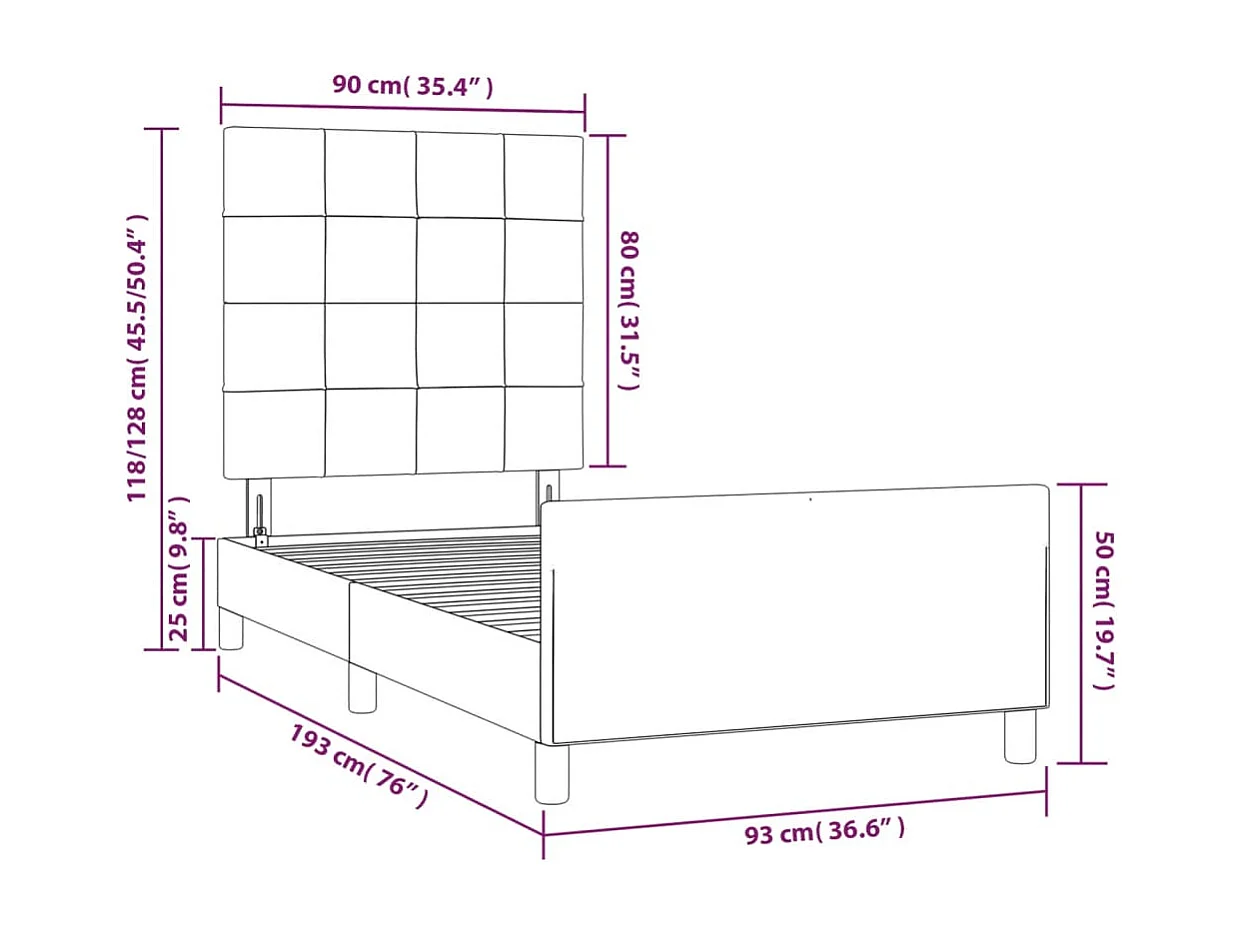 Giroletto senza Materasso Grigio Scuro 90x190 cm Velluto