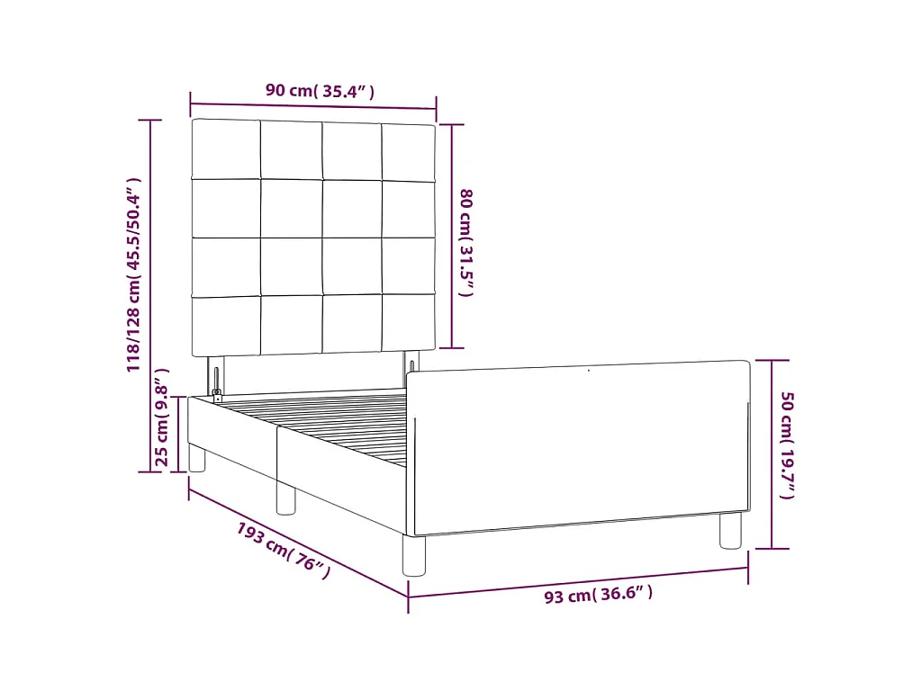 Cadre de lit sans matelas gris foncé 90x190 cm velours