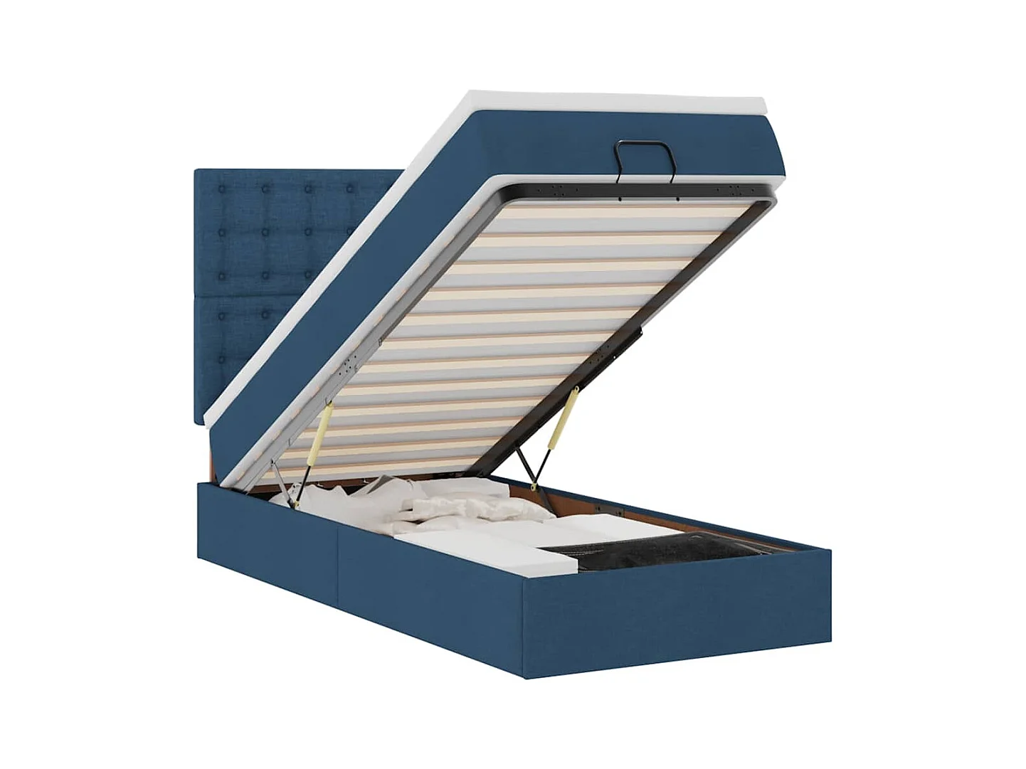 Cadre de lit ottoman avec matelas bleu 90x190 cm tissu