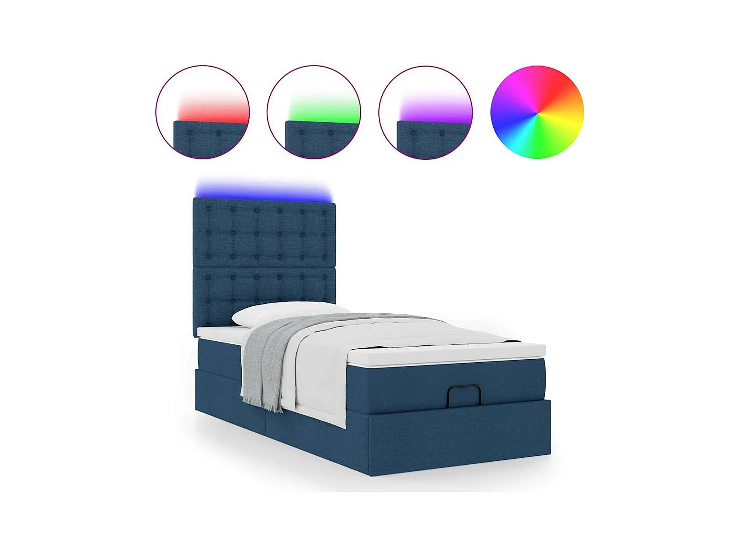 Cadre de lit ottoman avec matelas bleu 90x190 cm tissu