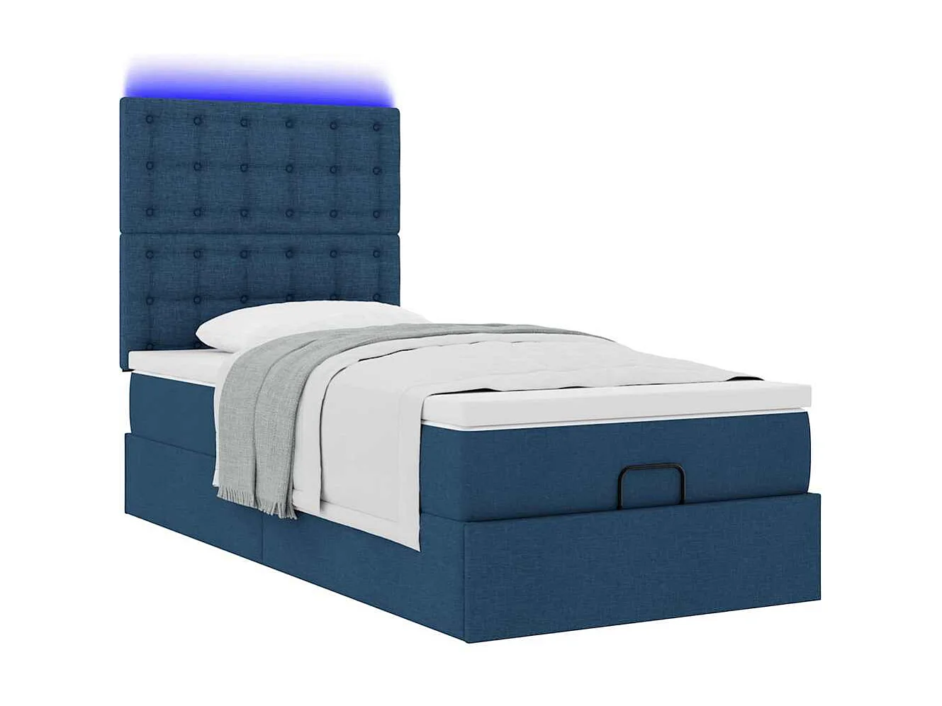 Cadre de lit ottoman avec matelas bleu 90x190 cm tissu