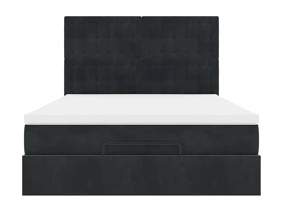 Estructura de cama otomana con colchones terciopelo negro