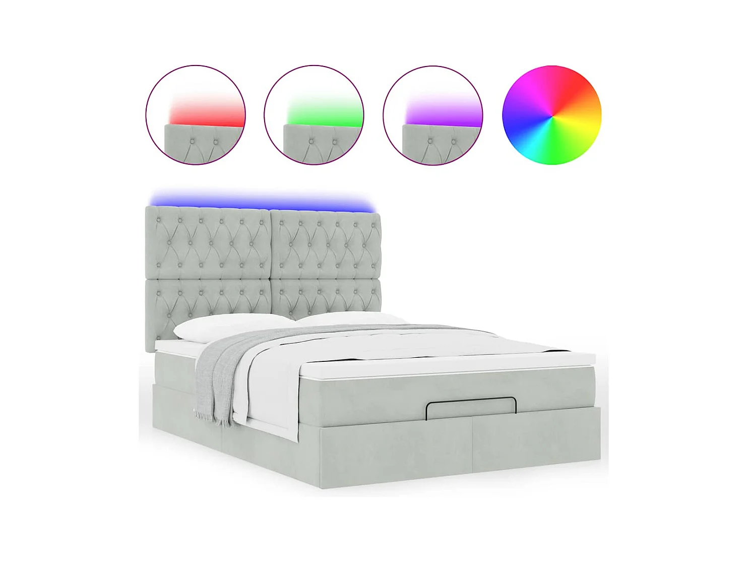 Ottoman-Bett mit Matratzen & LEDs Hellgrau 140x200 cm Samt