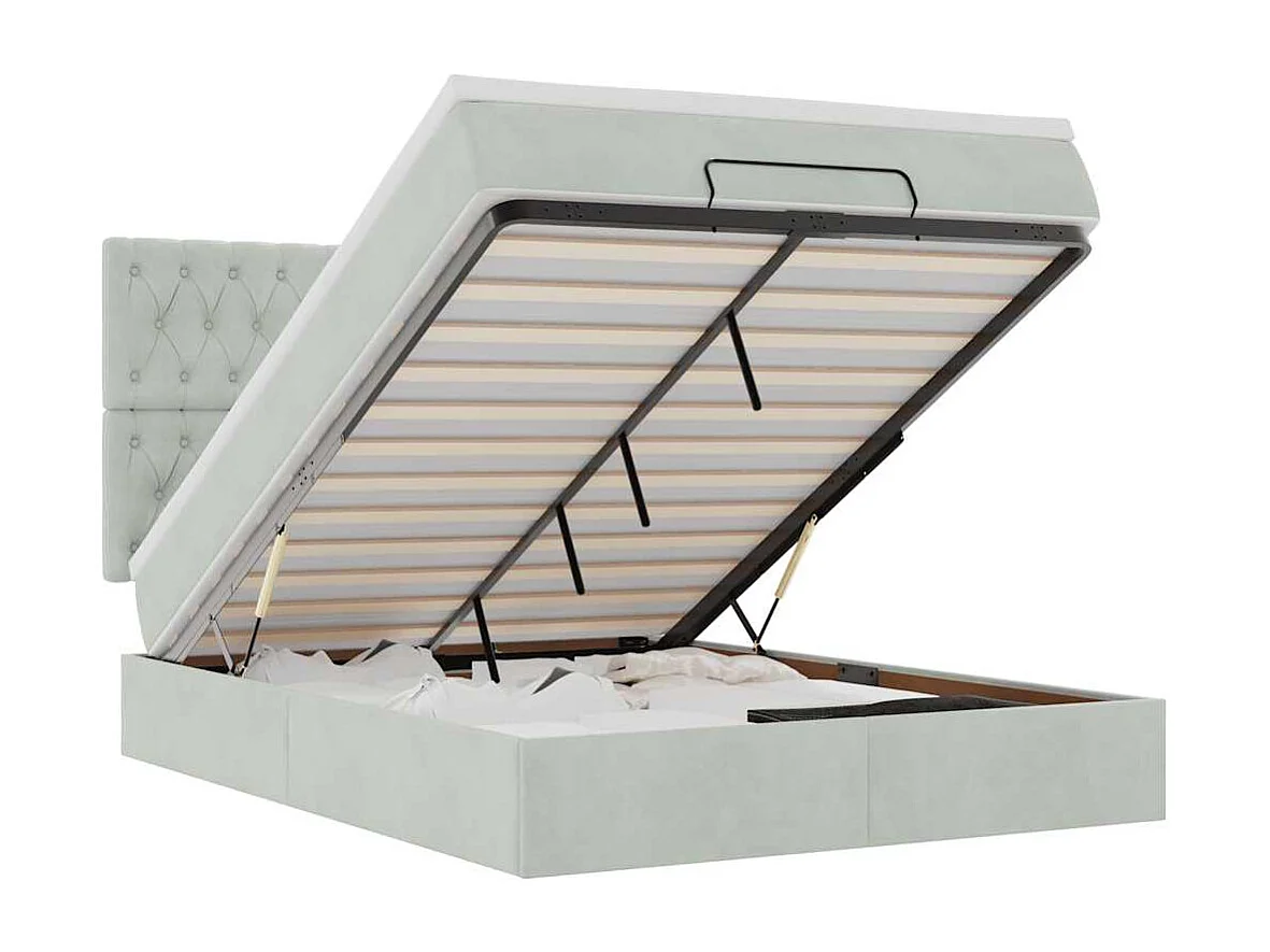 Cadre de lit ottoman avec matelas gris clair 140x200 cm velours
