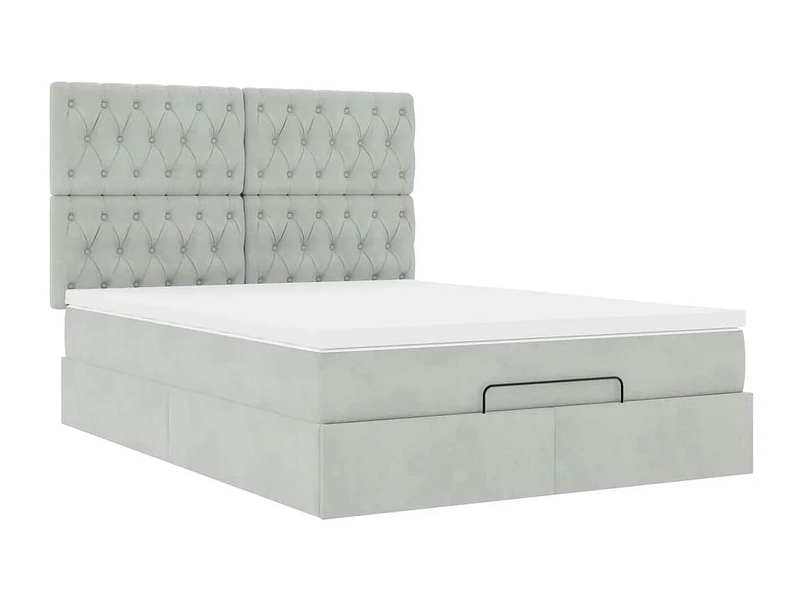 Cadre de lit ottoman avec matelas gris clair 140x200 cm velours