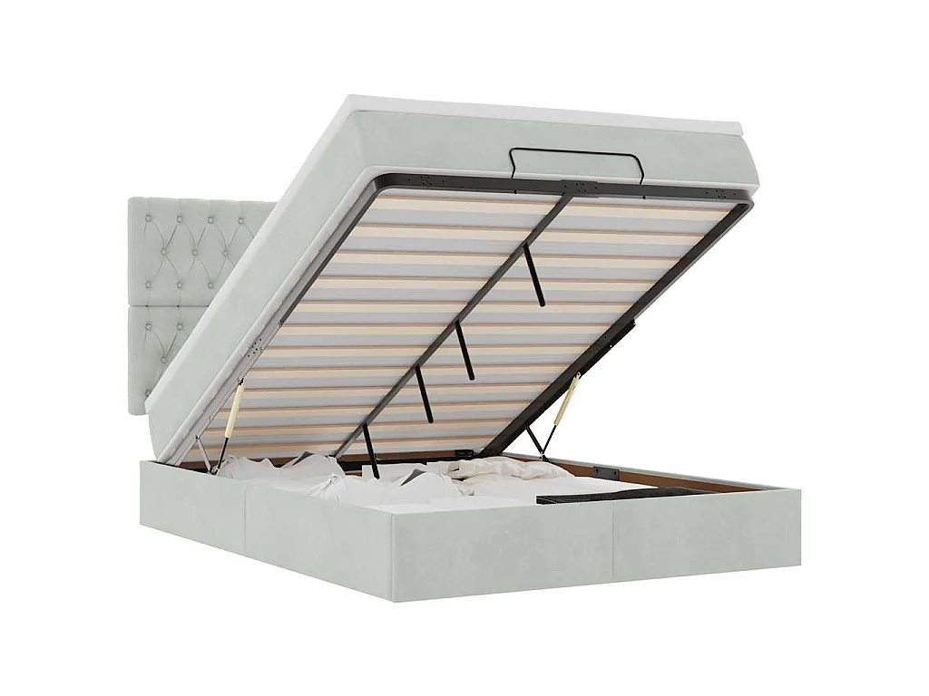Ottoman-Bett mit Matratzen & LEDs Hellgrau 140x200 cm Samt
