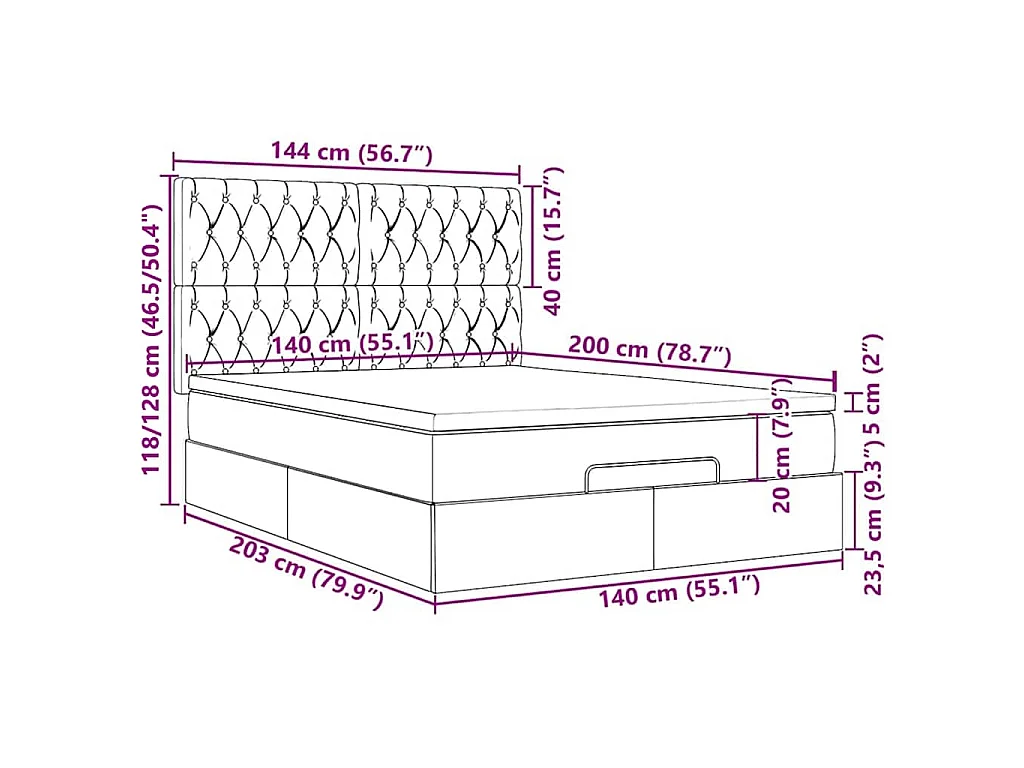 Ottoman-Bett mit Matratzen & LEDs Hellgrau 140x200 cm Samt