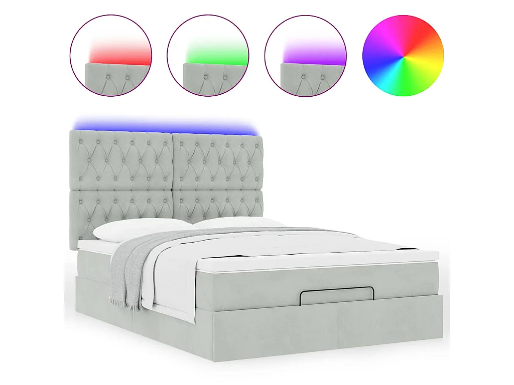 Ottoman-Bett mit Matratzen & LEDs Hellgrau 140x200 cm Samt