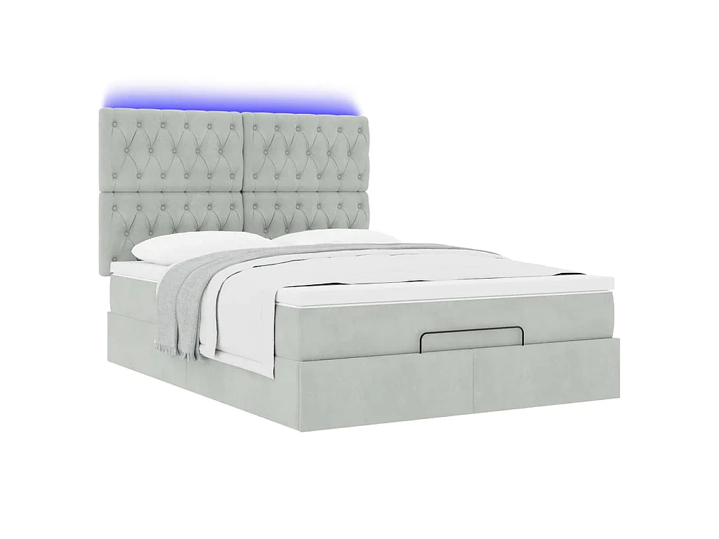 Ottoman-Bett mit Matratzen & LEDs Hellgrau 140x200 cm Samt