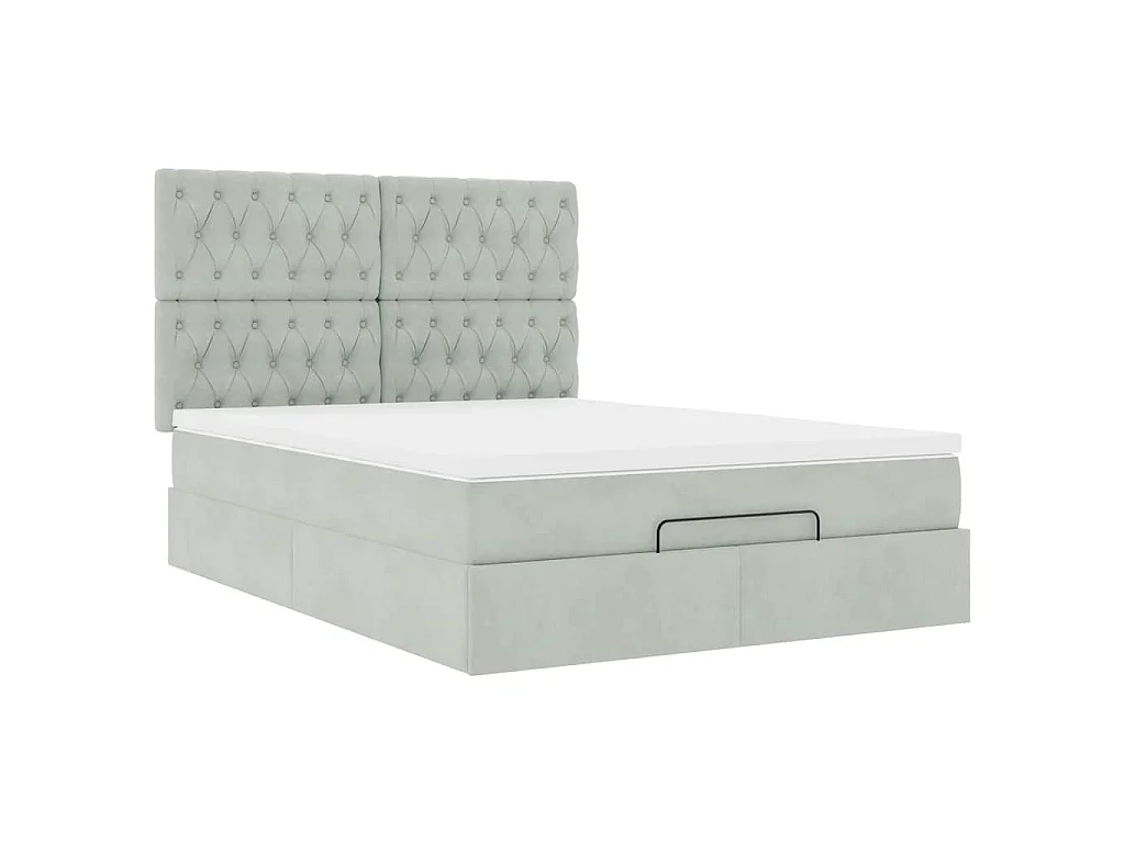 Ottoman-Bett mit Matratzen & LEDs Hellgrau 140x200 cm Samt