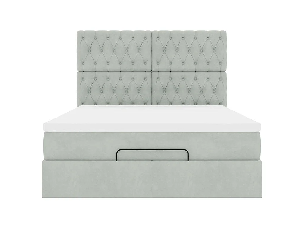 Ottoman-Bett mit Matratzen & LEDs Hellgrau 140x200 cm Samt