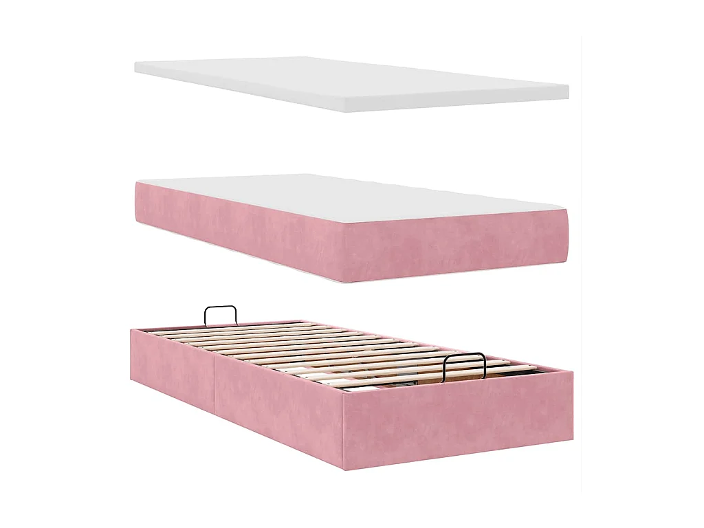 moldura de cama otomana  com colchão rosa 100x200cm veludo