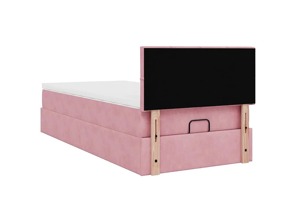 Struttura Letto Pouf con Materasso Rosa 100x200 cm Velluto
