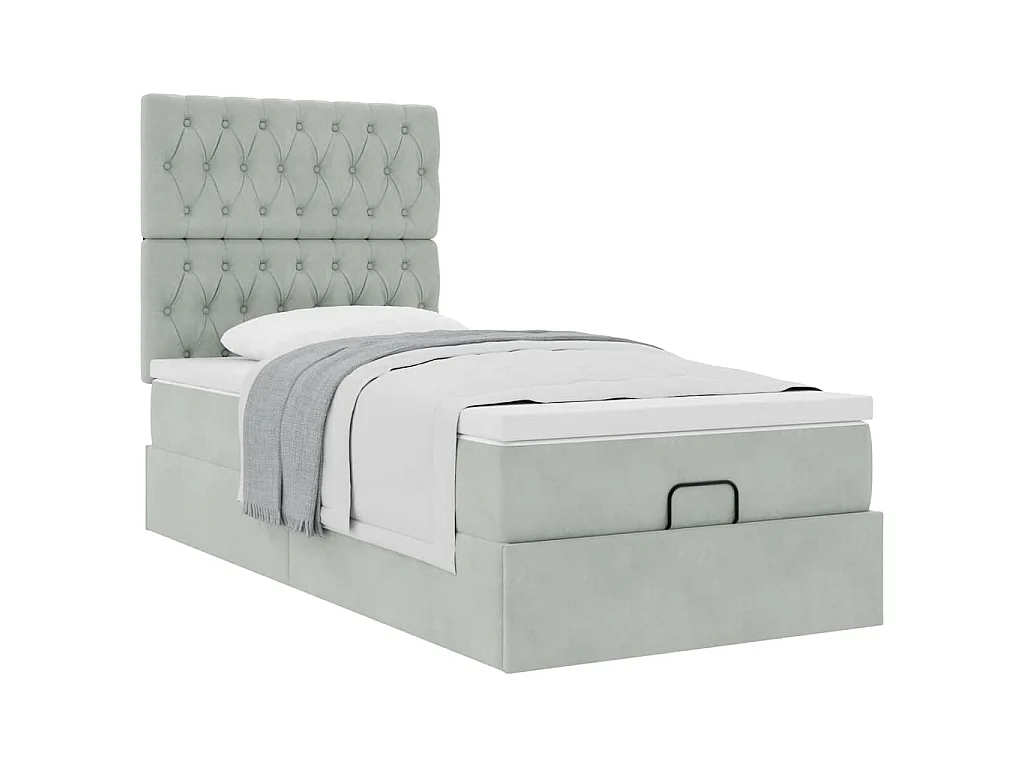 Ottoman bed met matrassen 100x200cm fluweel lichtgrijs