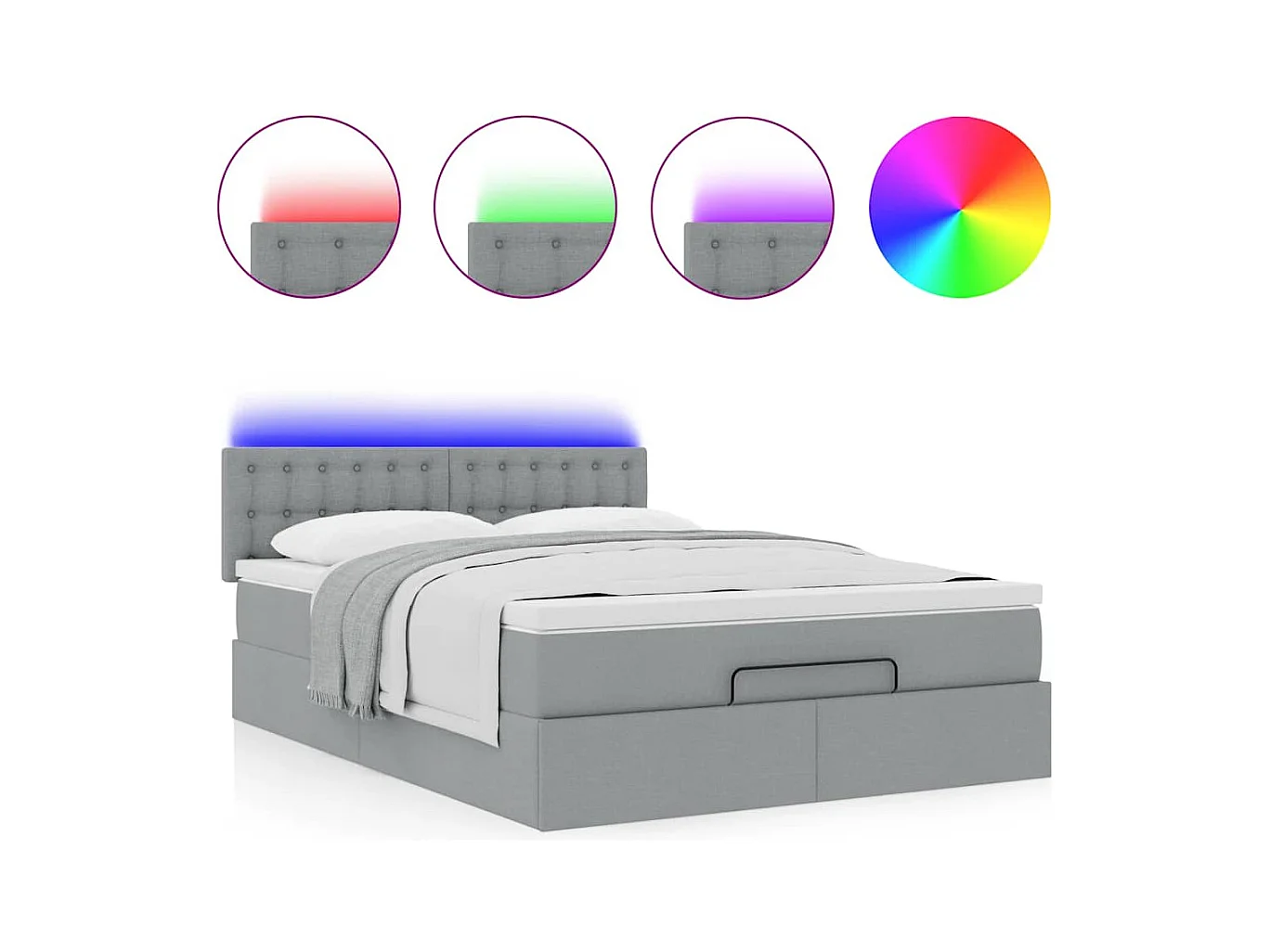 Ottoman-Bett mit Matratze & LEDs Hellgrau 140x200 cm Stoff