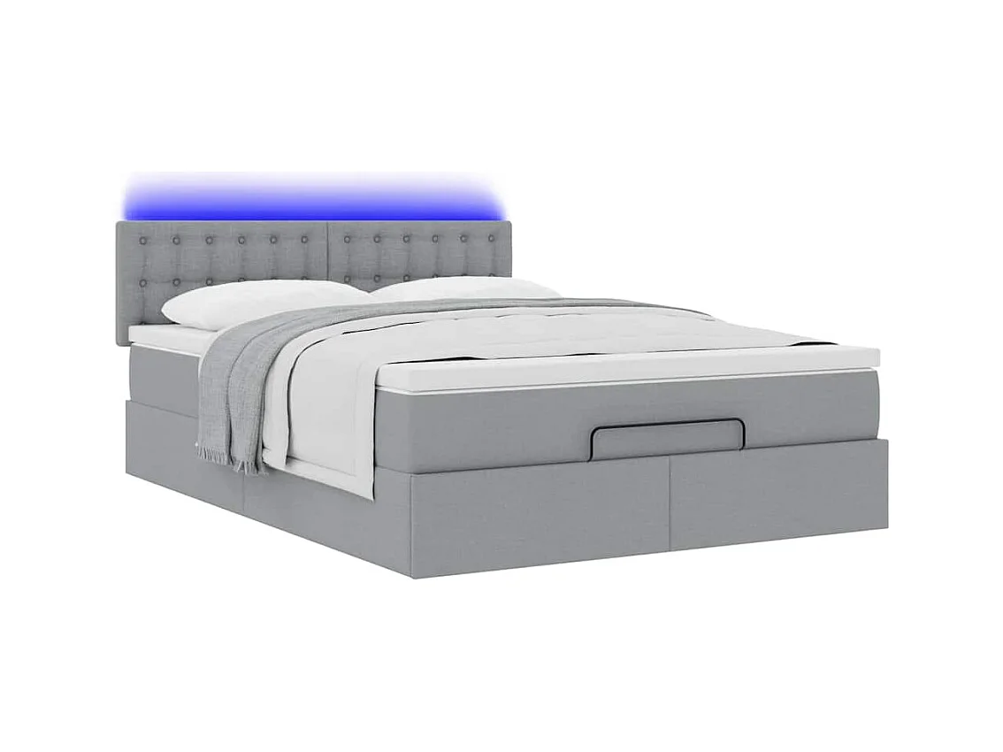 Ottoman-Bett mit Matratze & LEDs Hellgrau 140x200 cm Stoff