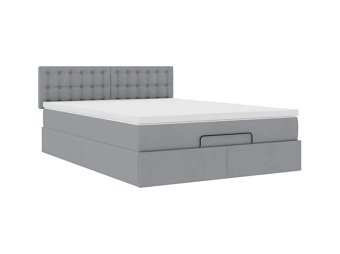 Ottoman-Bett mit Matratze & LEDs Hellgrau 140x200 cm Stoff