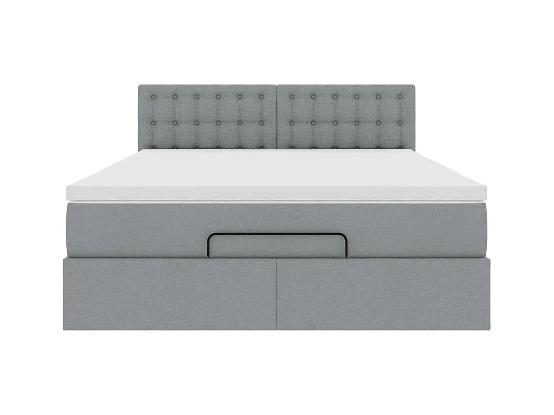 Ottoman-Bett mit Matratze & LEDs Hellgrau 140x200 cm Stoff