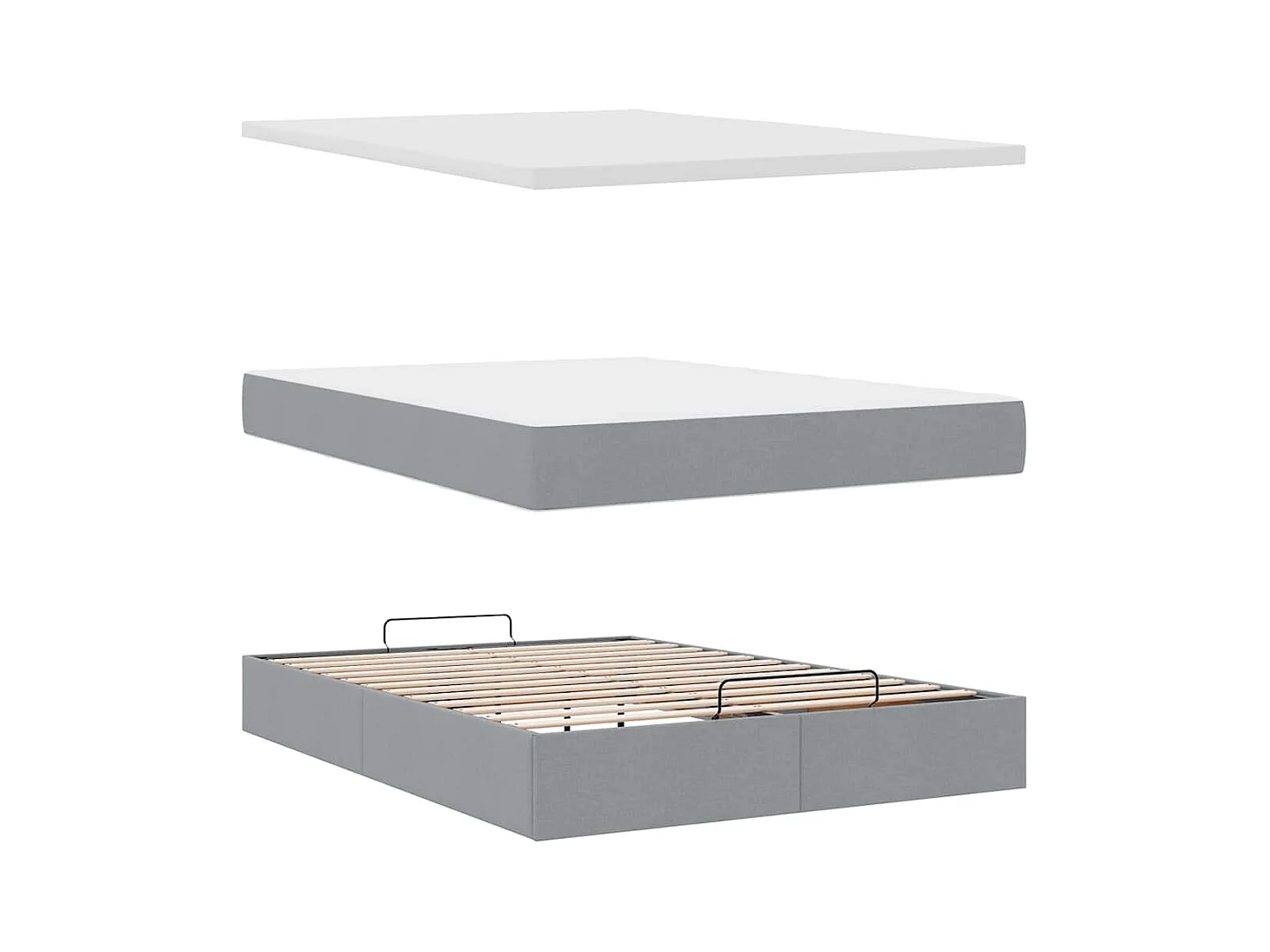 Ottoman-Bett mit Matratze & LEDs Hellgrau 140x200 cm Stoff