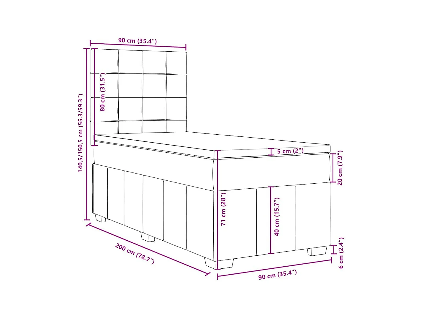 Sommier à lattes de lit avec matelas Marron foncé 90x200 cm