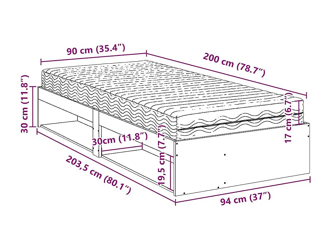 Lit de jour avec matelas blanc 90x200 cm bois de pin massif