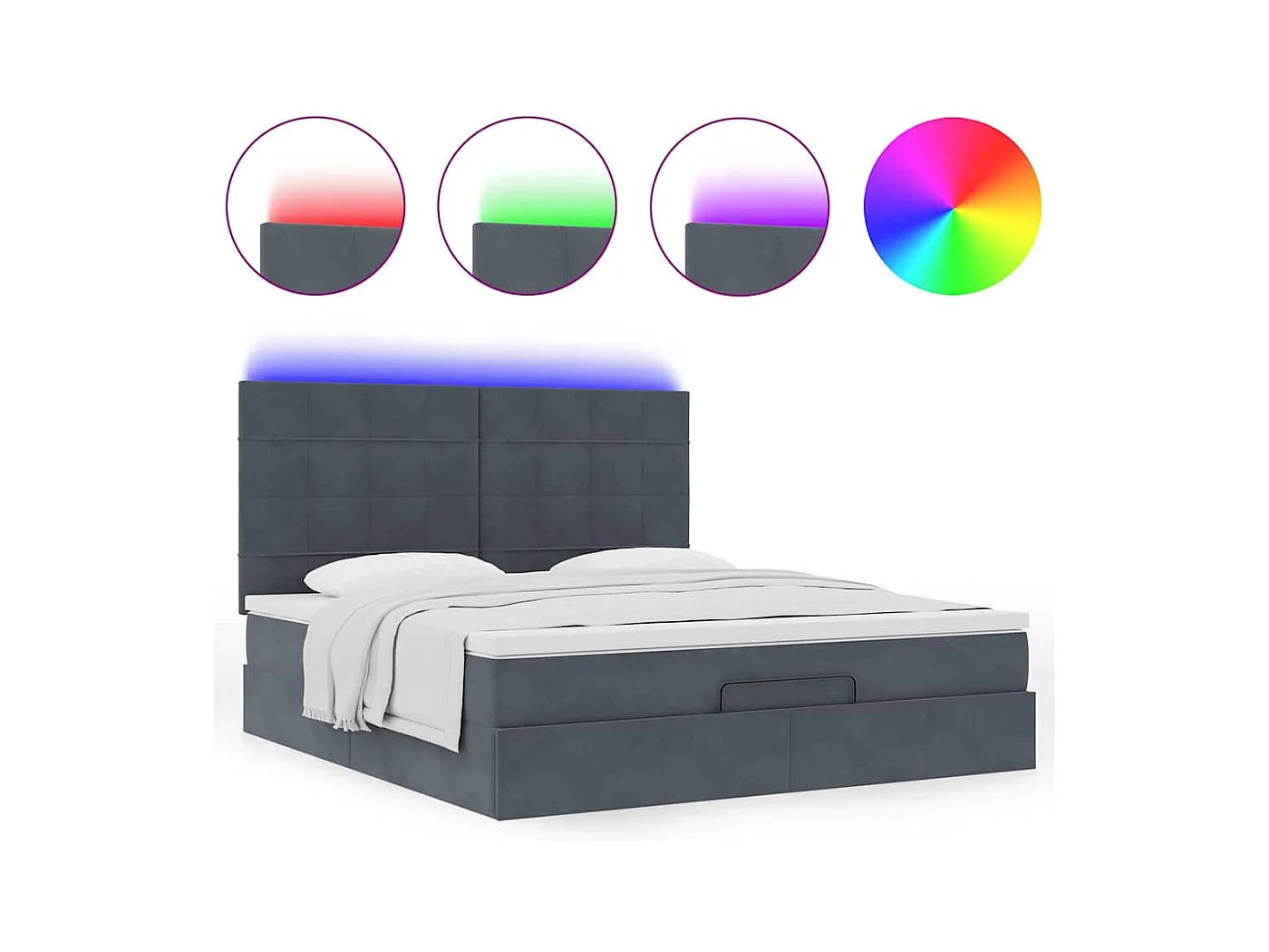 Cadre de lit ottoman avec matelas gris foncé 160x200cm velours