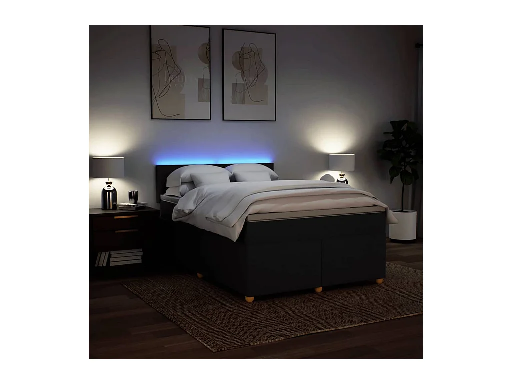 Giroletto a Molle con Materasso Nero 160x200 cm in Tessuto