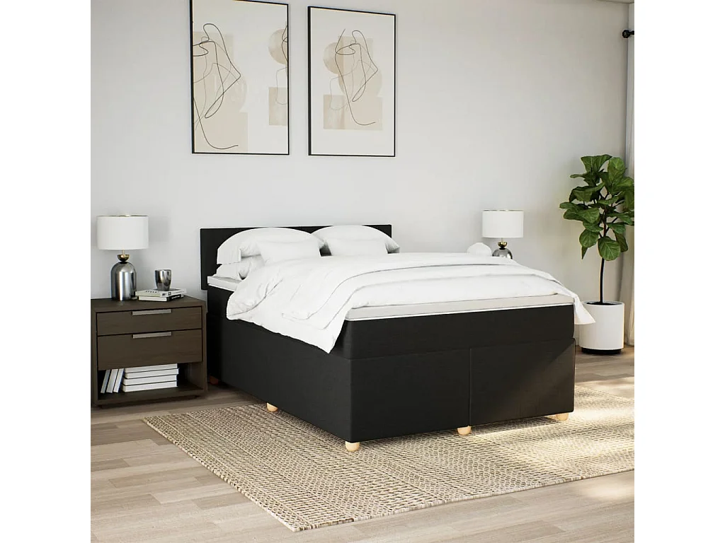 Giroletto a Molle con Materasso Nero 160x200 cm in Tessuto