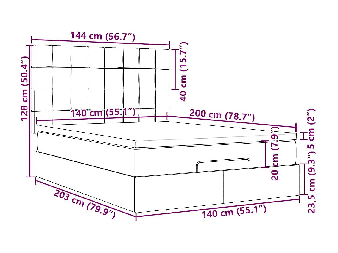 Cadre de lit ottoman avec matelas noir 140x200 cm velours
