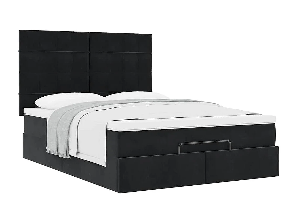 Cadre de lit ottoman avec matelas noir 140x200 cm velours