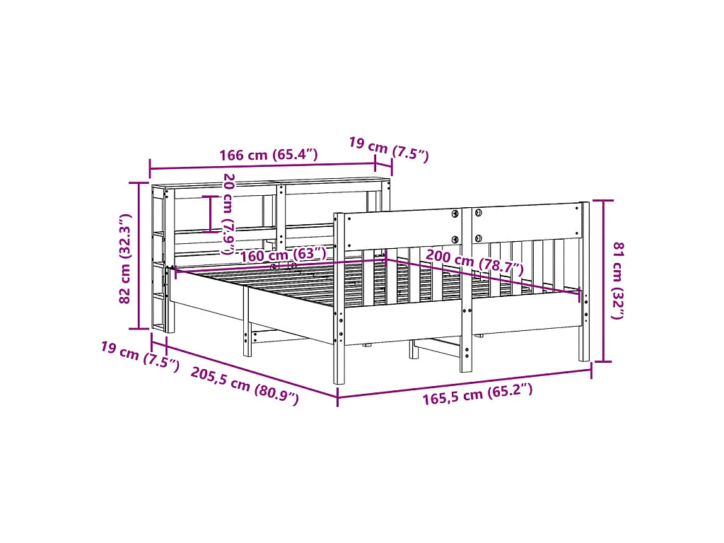 Cadre de lit sans matelas 160x200 cm bois massif de pin
