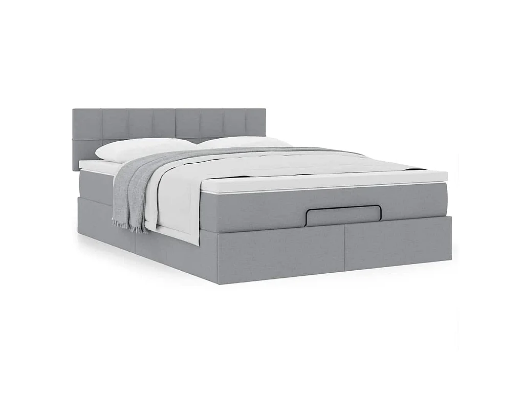Cadre de lit ottoman et matelas gris clair 140x200 cm tissu