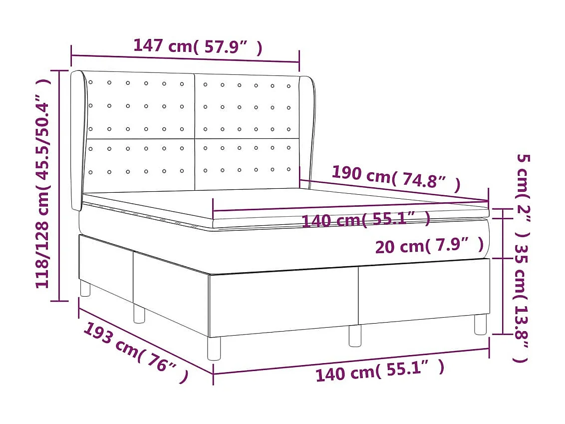 Boxspringbett mit Matratze Dunkelgrün 140x190 cm Samt