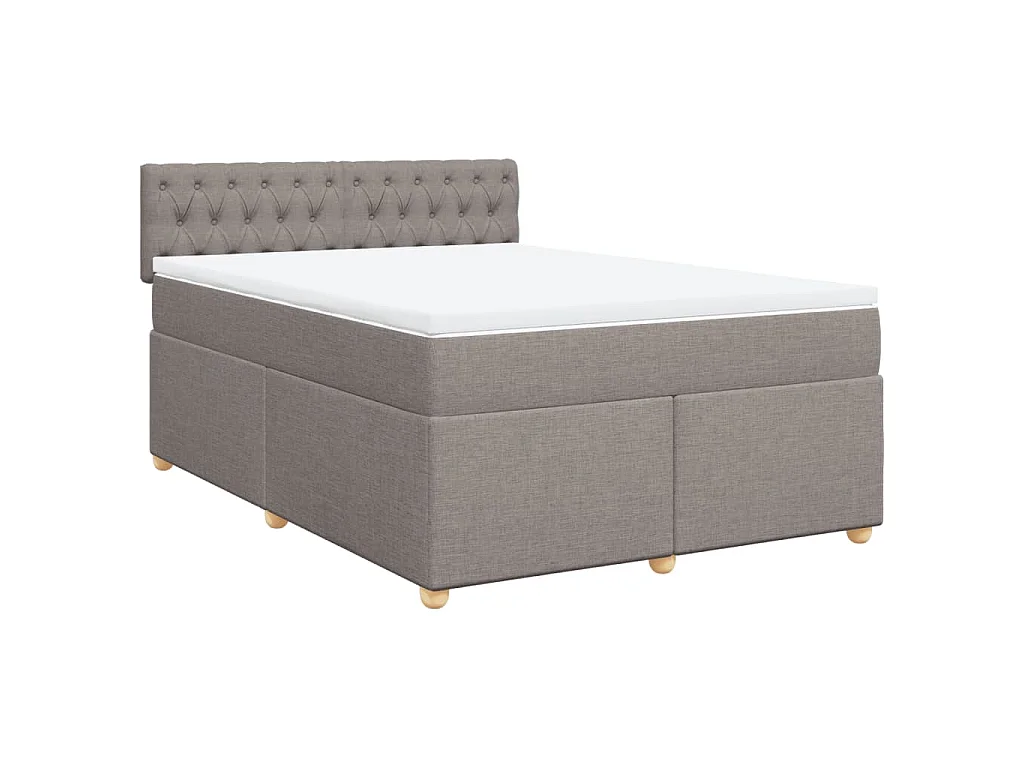 Cama box spring con colchón tela gris taupe 140x190 cm