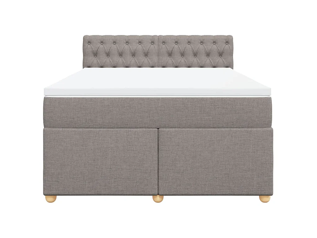 Cama box spring con colchón tela gris taupe 140x190 cm
