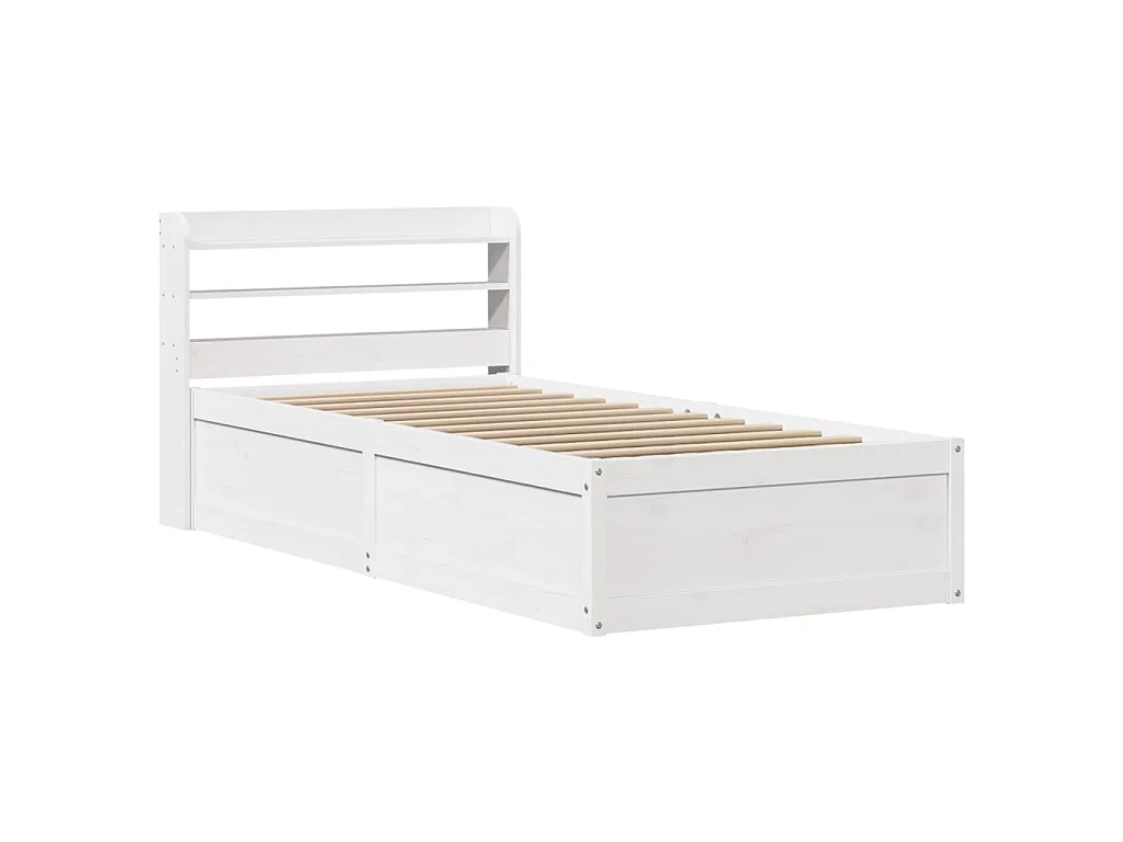 Bedframe met hoofdbord massief grenenhout wit 90x190 cm