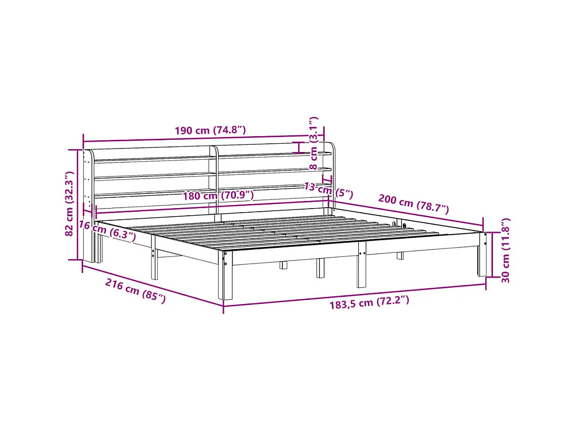 Cadre de lit sans matelas cire marron 180x200cm bois pin massif