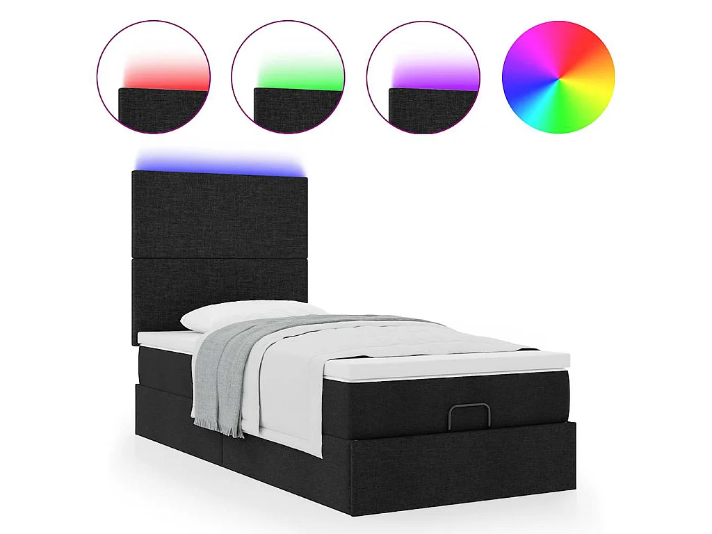 Struttura Letto Pouf con Materasso Nero 100x200 cm in Tessuto