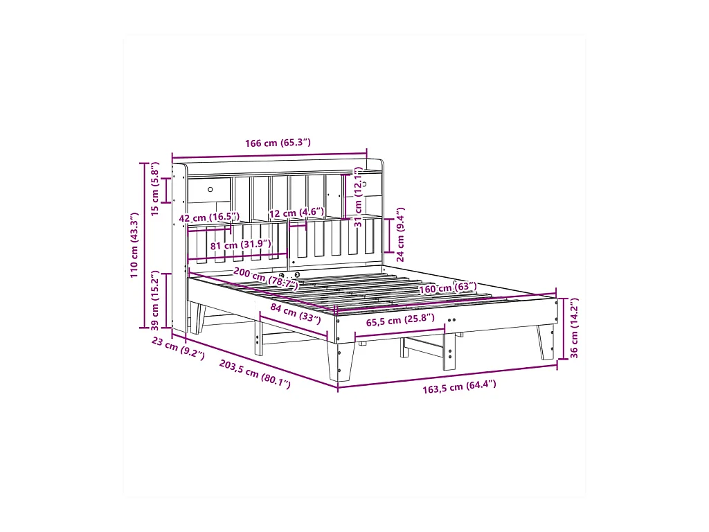 Cadre de lit sans matelas 160x200 cm bois massif de pin