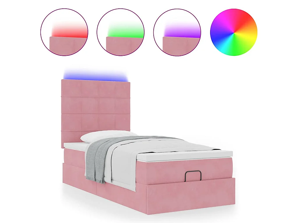Ottoman-Bett mit Matratzen & LEDs Rosa 90x200 cm Samt