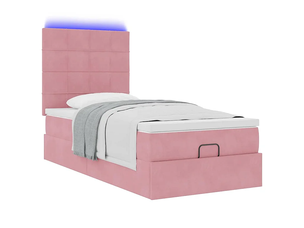 Ottoman-Bett mit Matratzen & LEDs Rosa 90x200 cm Samt